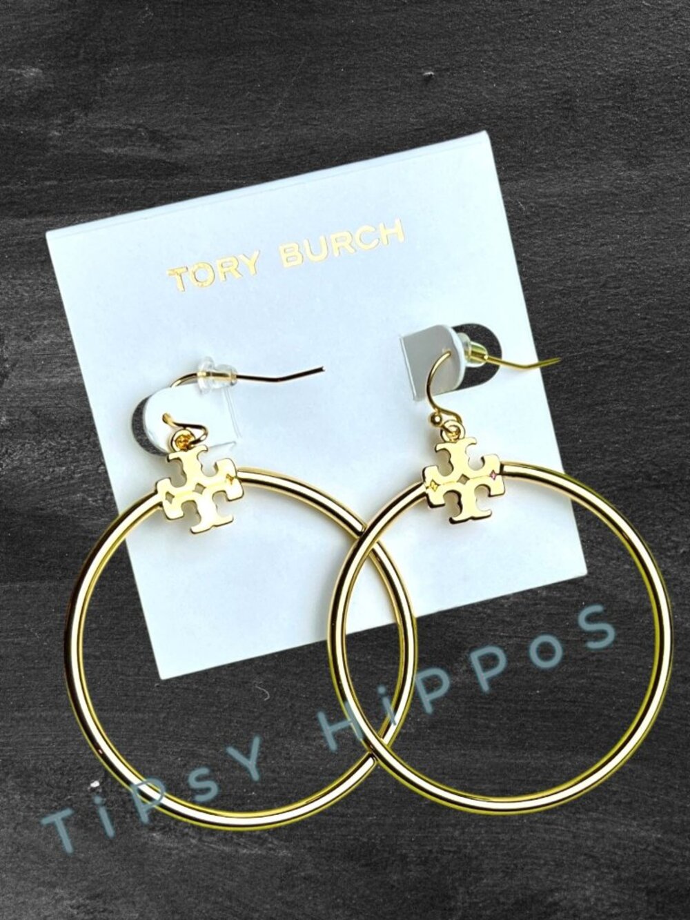 ***Tory Burch Gold-Plated Logo Hoop Earrings With Signature Dust Bag
